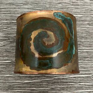 Vintage Handmade Wide Copper Cuff with Swirl Patina